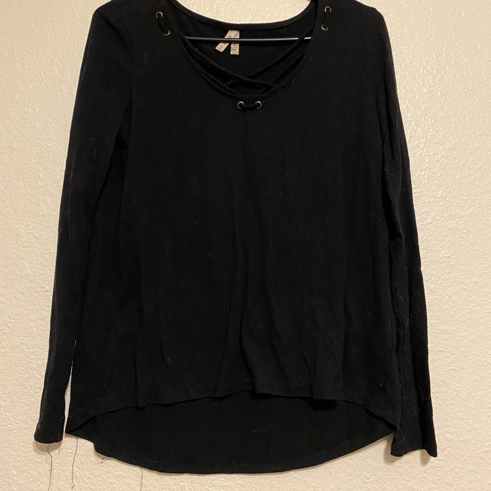 Black Lace up Long Sleeve Tee